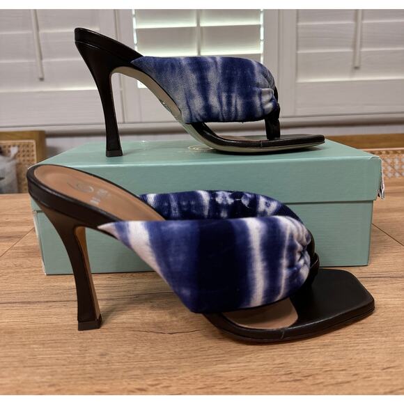 Brothers Vellies Togo Tie-Dye High-Heel Sandals Indigo Batik Textile Size 9 NIB - Picture 2 of 15